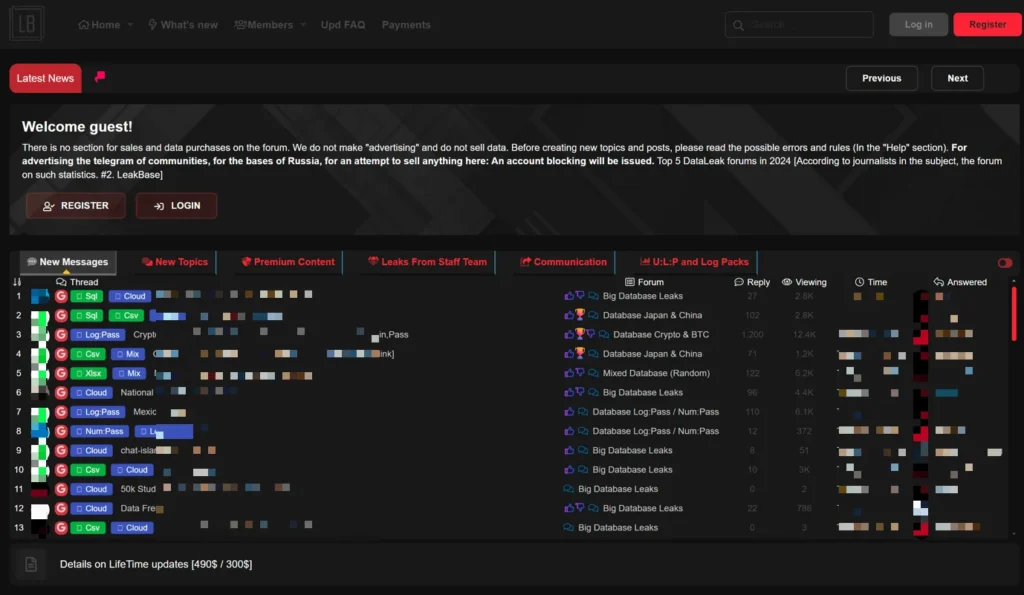 فروم دارک وب leakbase